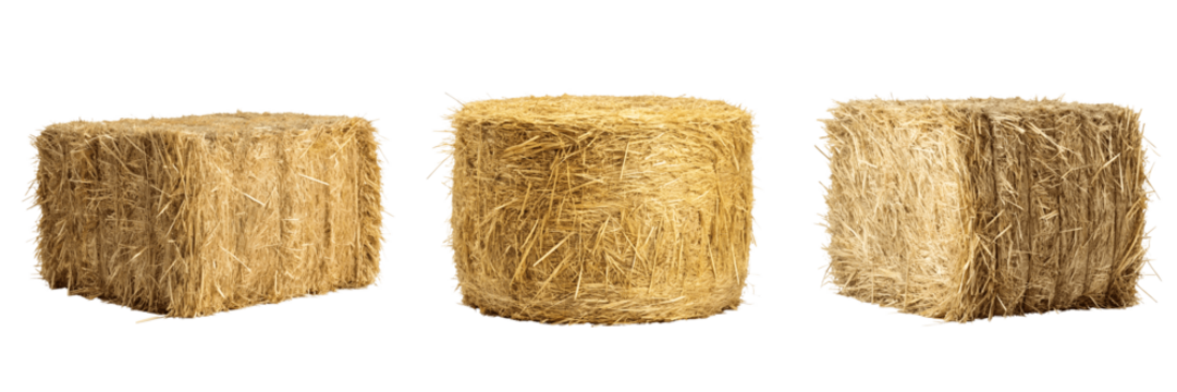 Set For hay bales in different shapes isolated on transparent background