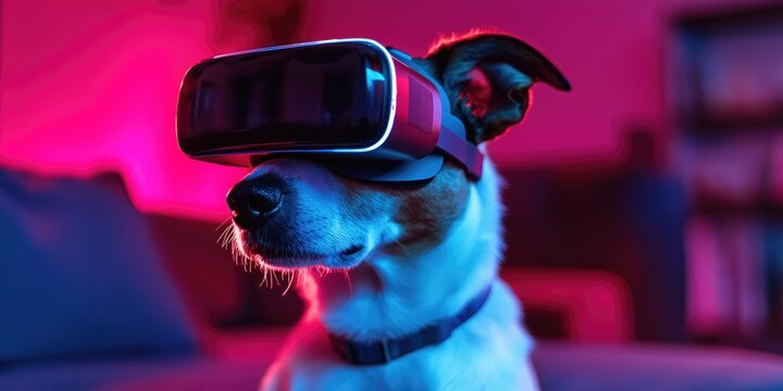 A dog wearing a virtual reality headset