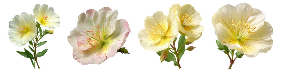 Set of Evening primrose flower flower isolated on transparent background.