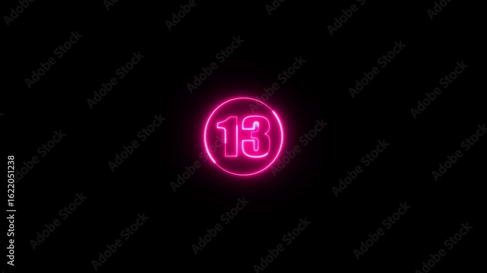 Poster neon number animation. animation of glowing neon purple color number text animation.