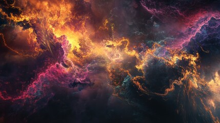 Abstract cosmic cloudscape, vibrant swirling nebulae,  space exploration concept