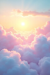 Fototapeta premium Pastel-colored clouds illuminated by the sun's radiant, golden light.