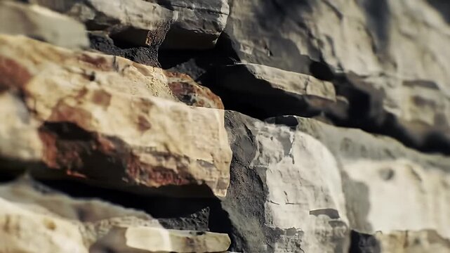 Detailed Brick Wall Close Up Texture in Warm Sunlight Highlighting Rustic Aesthetics Perfect for Decoration or Title Backdrops Brown Beige Tones Gritty Stone Wall Surface Building Material