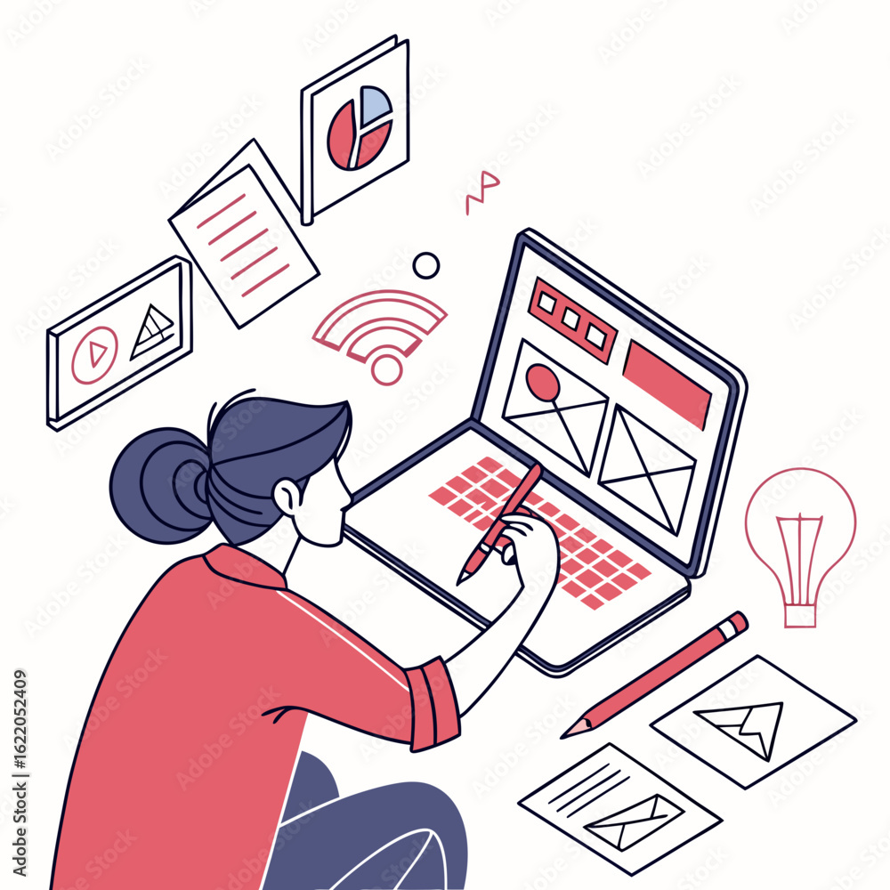 Poster creative professional working on a digital project with various design elements
