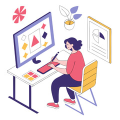 Graphic designer working on a computer with a stylus