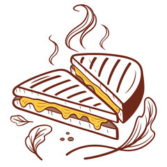 Delicious grilled cheese sandwich with steaming hot cheese and greens