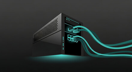 Futuristic network server hub with glowing data stream connections for August 2025 technology infrastructure