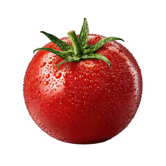 Fresh ripe red tomato with water droplets isolated on transparent background