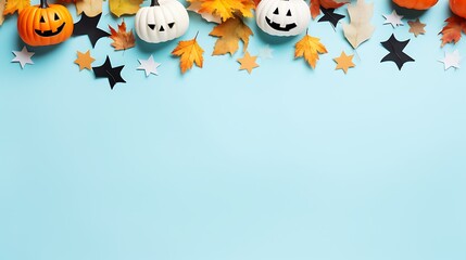 Halloween background with pumpkins leaves and stars for halloween party invitation and halloween banner
