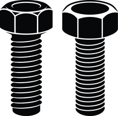 Two black hex head bolts with threaded shafts isolated on white background