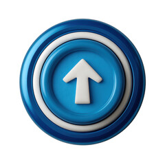 Blue circular button with white up arrow isolated on transparent background