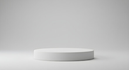 Minimalist empty white round podium on light background with soft shadows, concept for product display, presentation