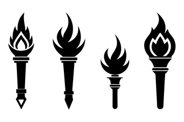 set of Torch Emblem silhouette vector illustration