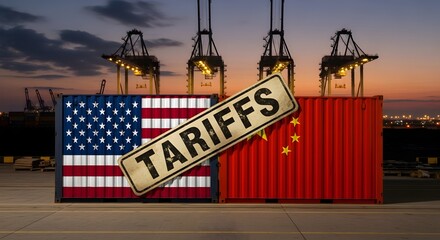 Tariff Policy Concept with USA and China Trade Containers at Shipping Port