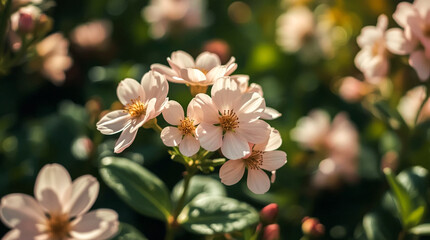 Delicate pale pink flowers bloom in a soft focus garden showcasing nature s gentle beauty and vibrant spring colors