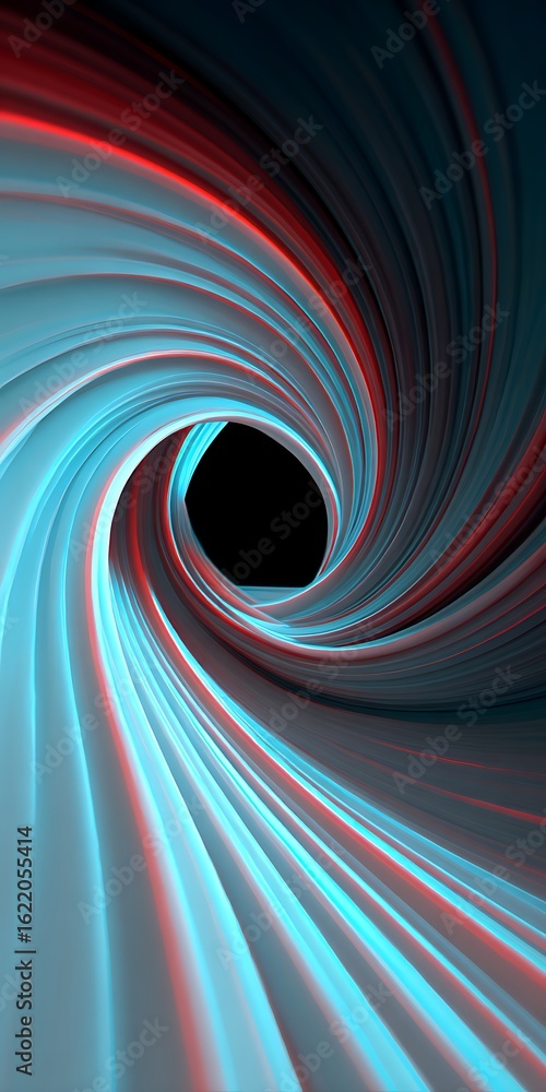 Poster abstract spiral tunnel with red and blue waves, creating a dynamic and futuristic design, perfect fo