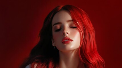 Portrait of young woman with long red hair showing confidence and beauty - Powered by Adobe