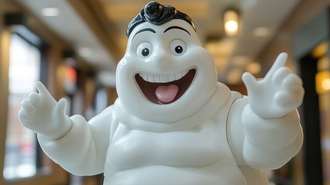 Michelin Man Statue with Smiling Face and Arms Open