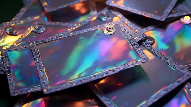 Iridescent Rectangles Stacked With Decorative Edges Shimmering Colorfully