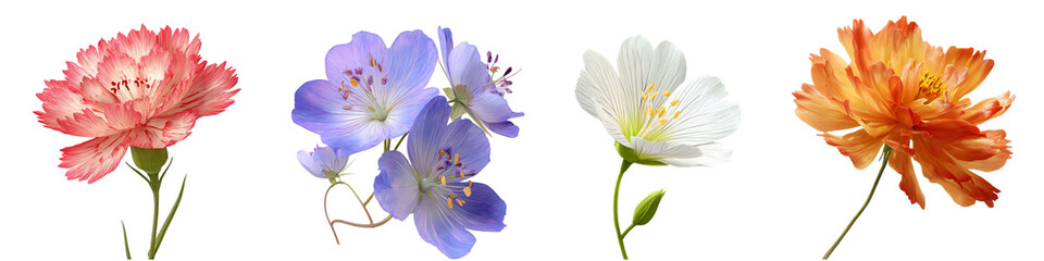 Set of Filaree flower isolated on transparent background.