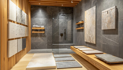 Marble and stone sample mood board on wooden board