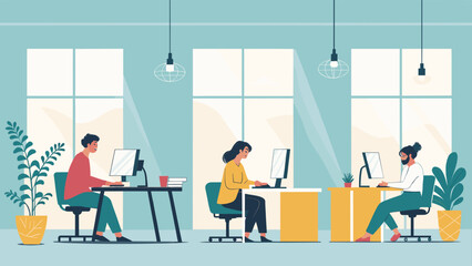 Modern Coworking Space Illustration: Ideal for Website Banners, Brochures, and Marketing Materials