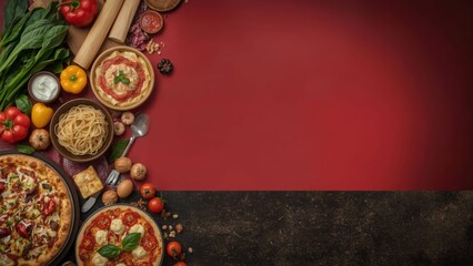 Italian food scene with cozy lighting and copy space
