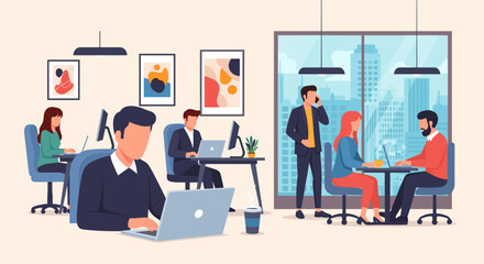 Modern Office Workers Collaborating: Illustration for Website or Brochure