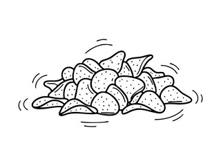 Illustration of a pile of tortilla chips snack food drawing for culinary and junk food themed designs