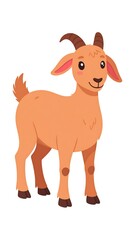 A cute, cartoonish illustration of a light-brown goat standing against a white background