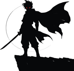 Silhouette of Anime Samurai Warrior with Sword
