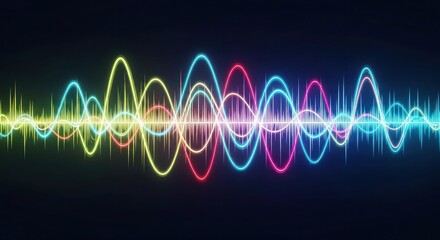 Colorful, glowing sound waves in a dark background.