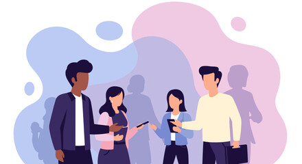 Diverse team collaborating on mobile devices, perfect for teamwork, technology, or business presentations.