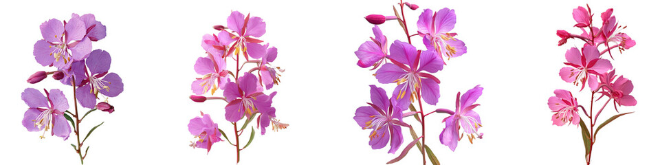 Set of Fireweed flower isolated on transparent background.
