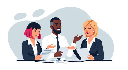 Diverse business team collaborating on project, ideal for website banners or presentations.