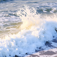 Waves crashing into each other creating a high and foamy splash.