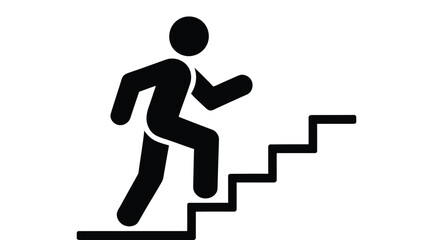 Minimalist stick figure climbing stairs, symbolic sketch depicting progress, personal growth, motivation, effort, and upward achievement