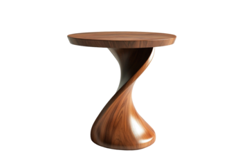 Elegant wooden hourglass shaped side table isolated on transparent background