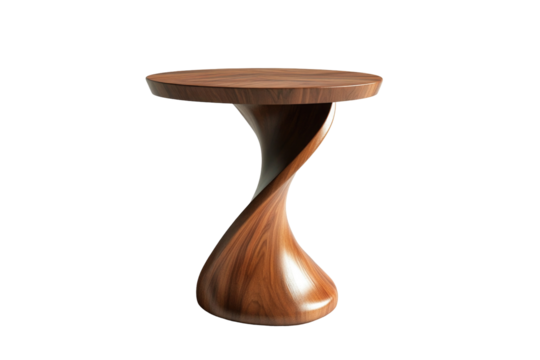 Elegant wooden hourglass shaped side table isolated on transparent background