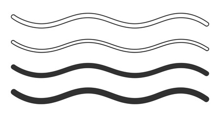 Minimalist wavy lines set featuring thin and bold parallel strokes in horizontal flow, abstract design elements for motion and graphic layout