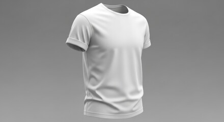 A white tshirt with cuffed sleeves sits against a gray background
