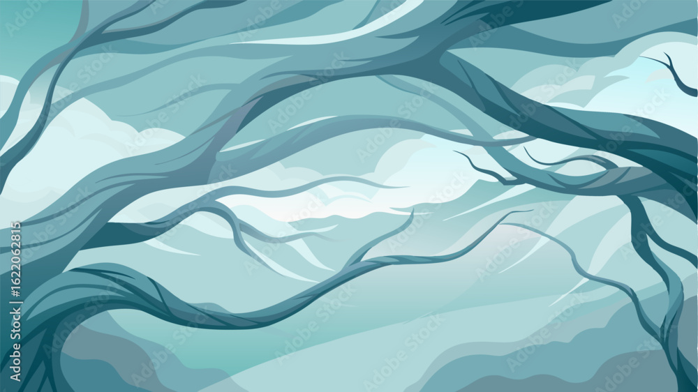 Poster strands of delicate mist hang in the air caught in the interwoven branches and creating an ethereal 