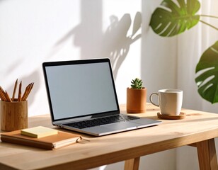 Fototapeta premium Freelancer Workspace with Minimalist Natural Light Setup – Editorial Style