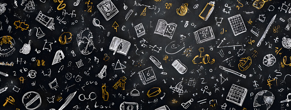 Chalkboard doodles of science and math symbols and objects 1 - Powered by Adobe