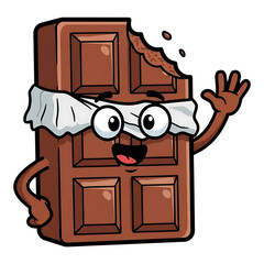 Cartoon chocolate bar waving hello isolated on transparent background