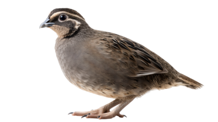 Quail bird isolated on transparent background with detailed feathers and natural colors