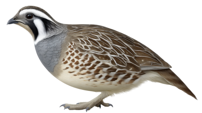 Quail bird isolated on transparent background with detailed feathers and natural colors