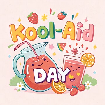 kool aid day celebration, kool aid drink party, national kool aid day design, fruity kool aid illustration, kool aid glass art