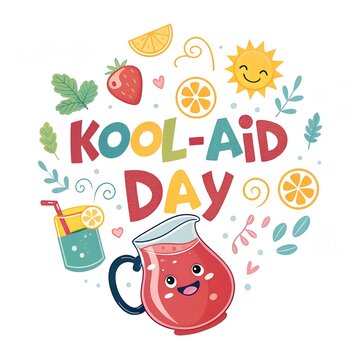 kool aid day celebration, kool aid drink party, national kool aid day design, fruity kool aid illustration, kool aid glass art