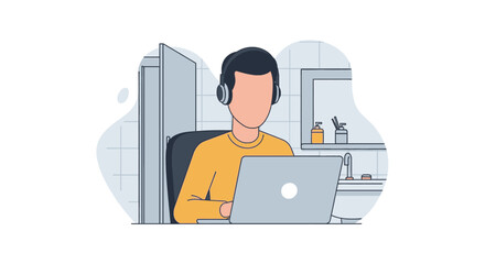 Person working on laptop in bathroom, ideal for articles on remote work, work-life balance, or flexible work arrangements.